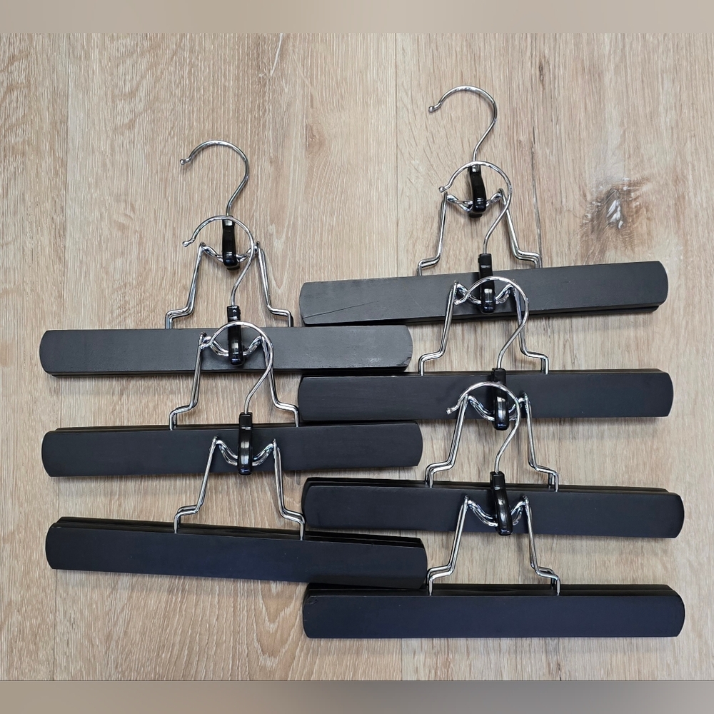 High-Grade Wooden Non Slip Skirt Hangers with 360 Swivel Hook (Black, 7 Pack)